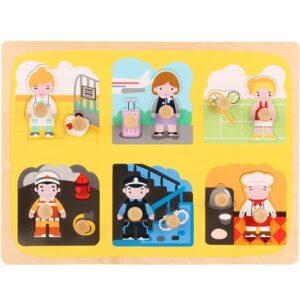 Puzzle Montessori din Lemn pentru Copii, , 3D, 0-3 Ani, Model Profesii, Educativ, Intuitiv, Creativ, 6 Piese, Multicolor