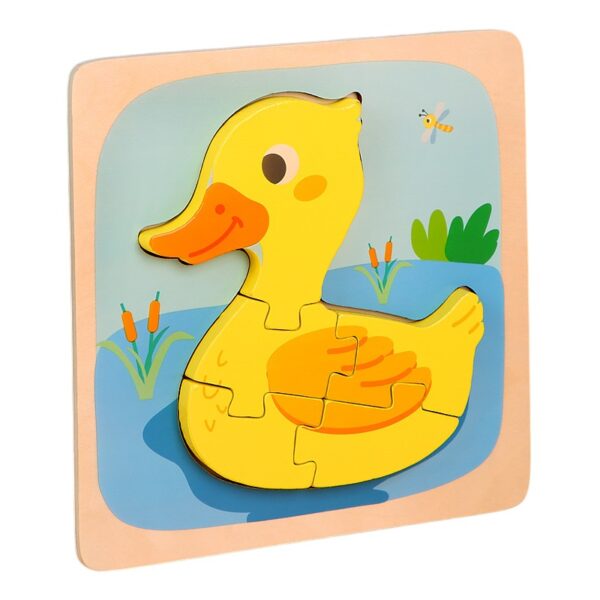 Puzzle Montessori din Lemn pentru Copii, , 3D, 0-3 Ani, Model Ratusca, Educativ, Intuitiv, Creativ, 5 Piese, 15x15x0.5 cm, Multicolor