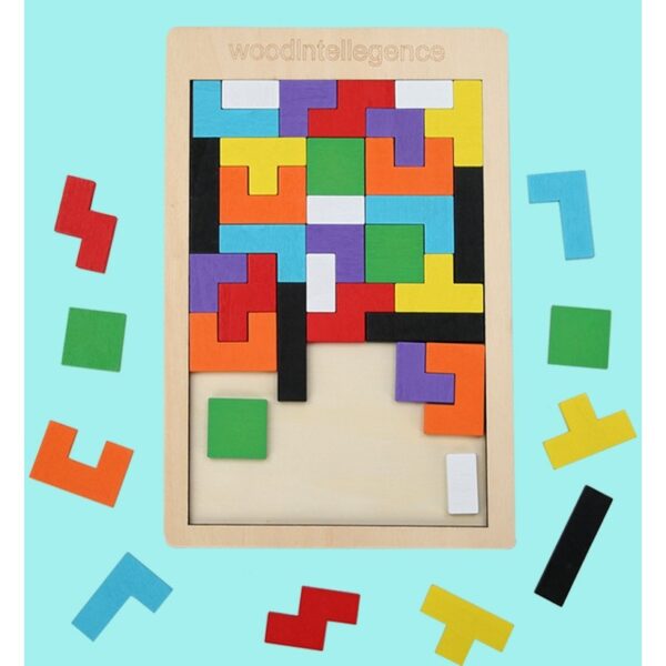 Puzzle Montessori, , din Lemn, Tip Tetris, +36 Luni, Forme Neregulate, 40 Piese, 26.5 x 17.7 cm, Multicolor - imagine 3