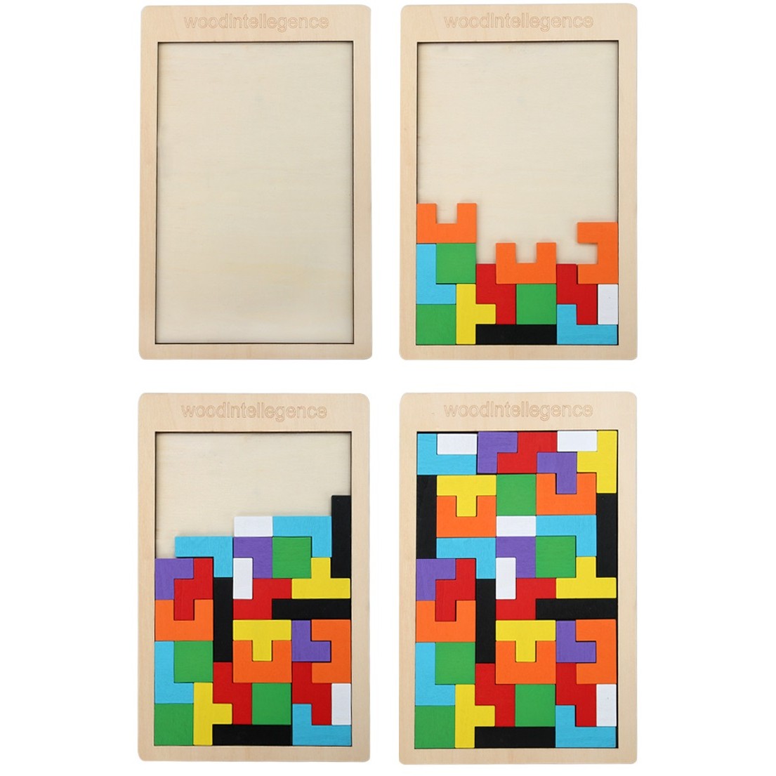 Puzzle Montessori, , din Lemn, Tip Tetris, +36 Luni, Forme Neregulate, 40 Piese, 26.5 x 17.7 cm, Multicolor - imagine 4