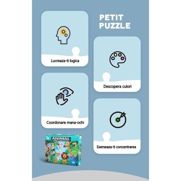 Puzzle pentru copii, jungla cu animale, 48 de piese - imagine 2