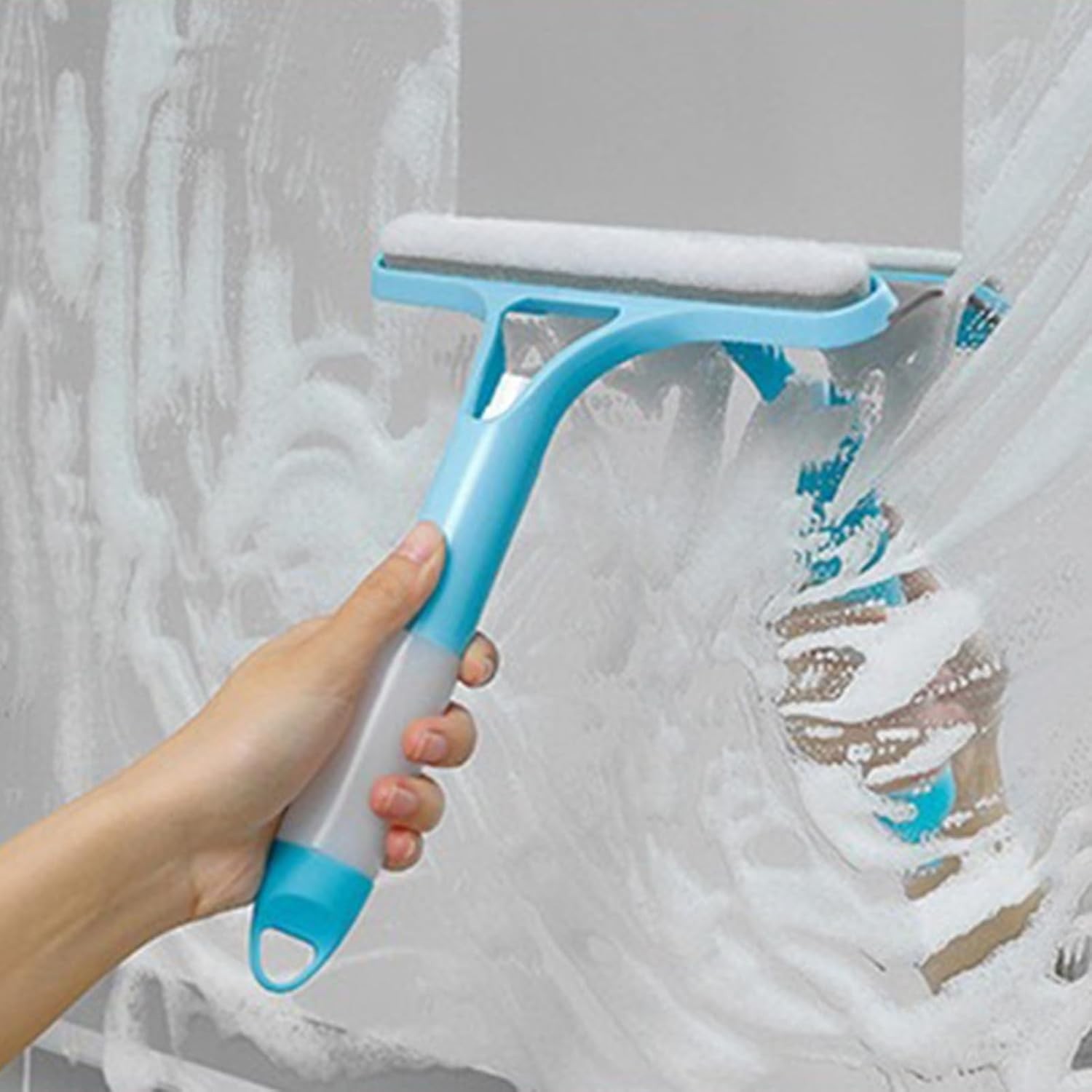Racleta de Curatare 3 in 1, , Multifunctional, Pentru Casa si Masina, Pulverizator de Spray, Racleta din Silicon si Burete, 21.5 x 25.7 cm, Albastru - imagine 3