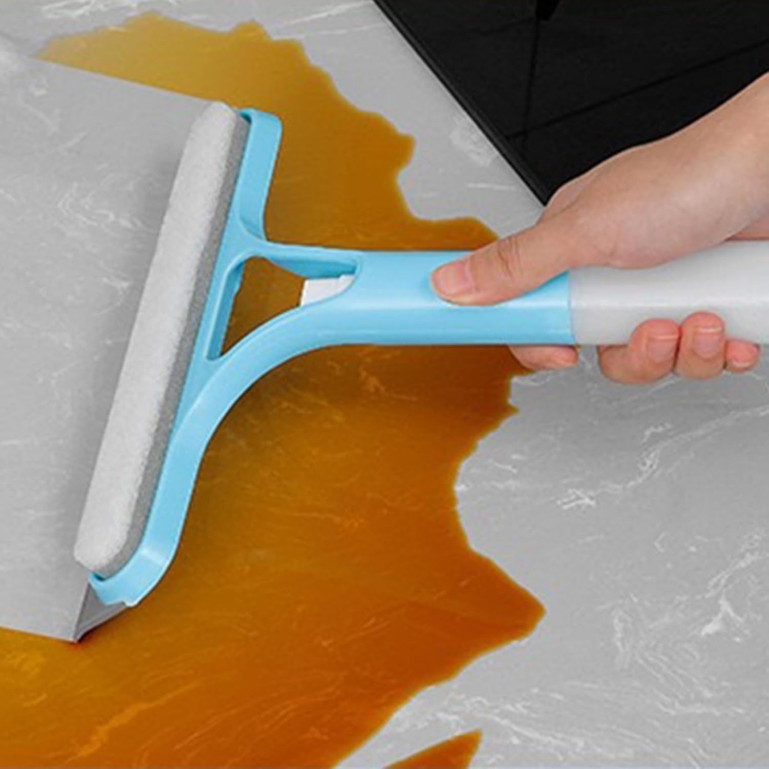 Racleta de Curatare 3 in 1, , Multifunctional, Pentru Casa si Masina, Pulverizator de Spray, Racleta din Silicon si Burete, 21.5 x 25.7 cm, Albastru - imagine 4
