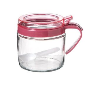 Recipient Condimente, , din Stilca, 180 ml, cu Maner si Lingurita, 8 x 9 cm, Capac Transparent, Roz