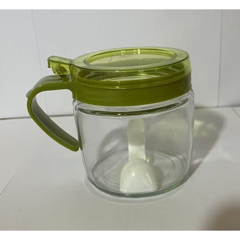 Recipient Condimente, , din Stilca, 180 ml, cu Maner si Lingurita, 8 x 9 cm, Capac Transparent, Verde - imagine 2