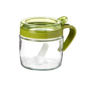 Recipient Condimente, , din Stilca, 180 ml, cu Maner si Lingurita, 8 x 9 cm, Capac Transparent, Verde