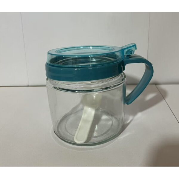Recipient Condimente, , din Stilca, 180 ml, cu Maner si Lingurita, 8 x 9 cm, Capac Transparent, Albastru - imagine 2