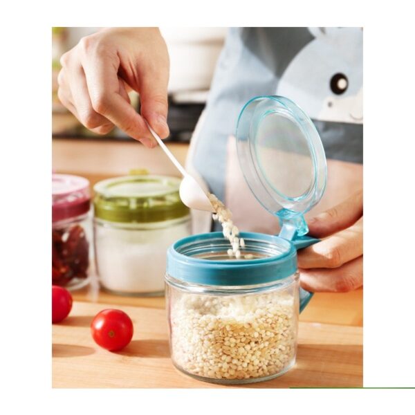 Recipient Condimente, , din Stilca, 180 ml, cu Maner si Lingurita, 8 x 9 cm, Capac Transparent, Albastru - imagine 4