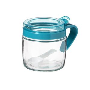 Recipient Condimente, , din Stilca, 180 ml, cu Maner si Lingurita, 8 x 9 cm, Capac Transparent, Albastru