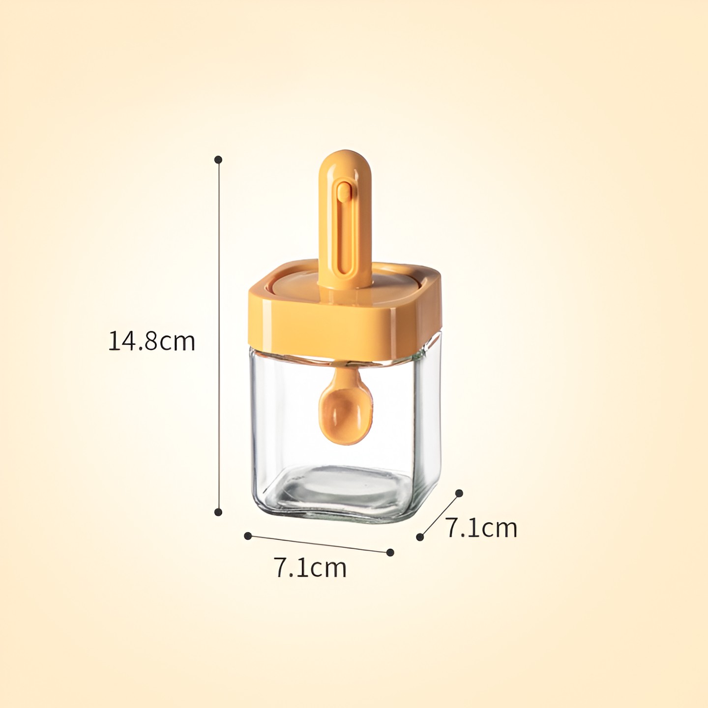 Recipient pentru Depozitarea Condimentelor, , Borcan din Sticla, Capac si Lingura Incorporate, Uz Casnic, 300 ml, 7.1x7.1x14.8 cm, Portocaliu - imagine 3