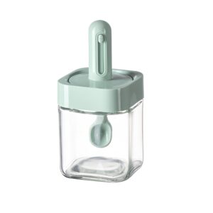 Recipient pentru Depozitarea Condimentelor, , Borcan din Sticla, Capac si Lingura Incorporate, Uz Casnic, 300 ml, 7.1x7.1x14.8 cm, Verde