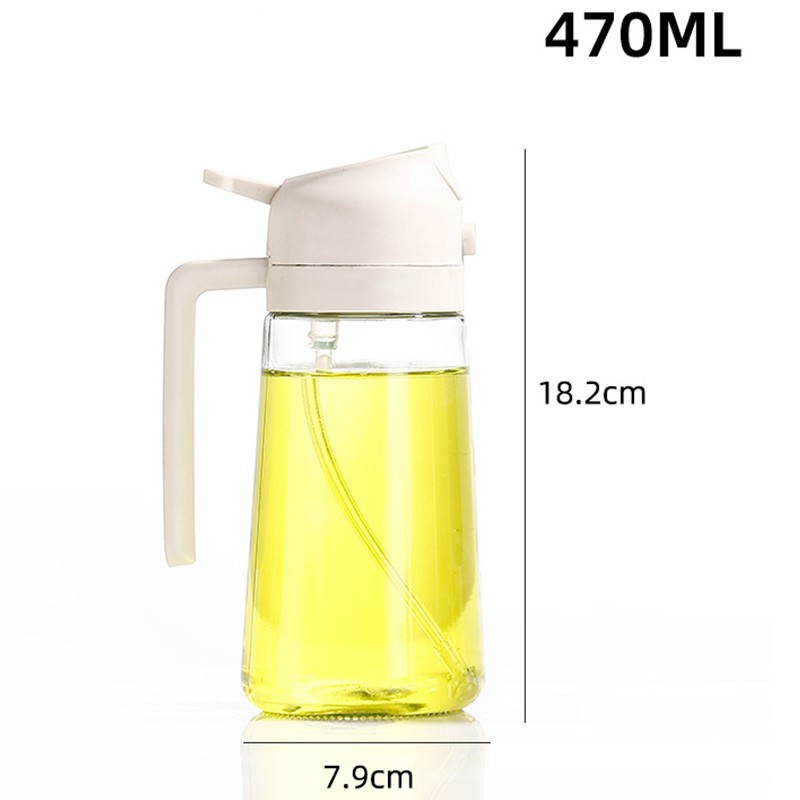 Recipient Ulei 2 in 1, , Functie Spray & Turnare, din Sticla, Fara Scurgere, 18.5 x 7.7 cm, 470 ml, Alb - imagine 3