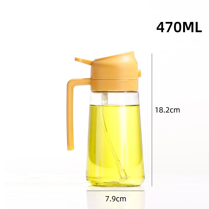 Recipient Ulei 2 in 1, , Functie Spray & Turnare, din Sticla, Fara Scurgere, 18.5 x 7.7 cm, 470 ml, Galben - imagine 2