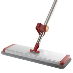 Mop Plat cu Laveta din Microfibra, , Pentru Uz Casnic, cu 2 Lavete Incluse, Sistem de Stoarcere, Tija Telescopica 130 cm, Rotire 360Â°, 42 x 130 cm, Rosu