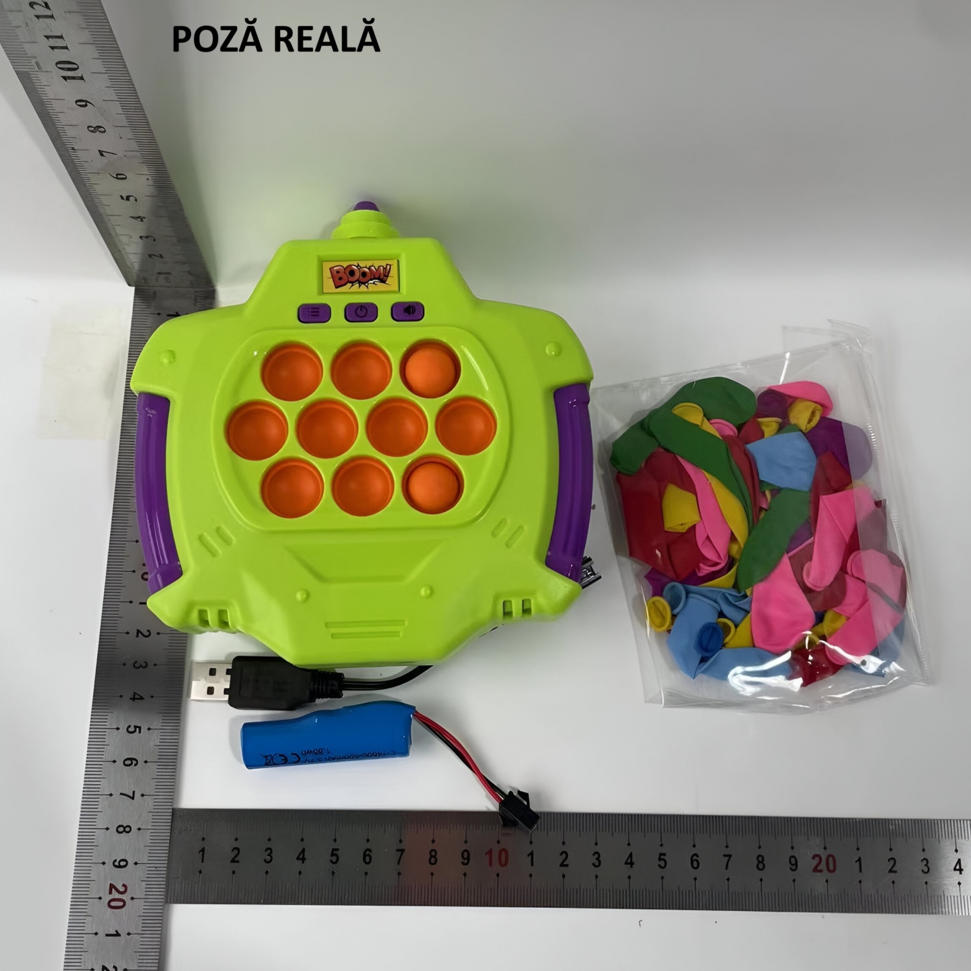 Joc Pop-It Antistres, , Electronic, 50 de Baloane, Muzica, 2 Moduri de Joc, Nivel Maxim 200, 14.5x13.5x5.7cm, Verde - imagine 2