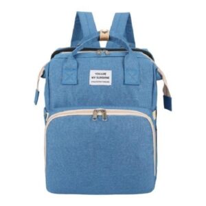 Rucsac Multifunctional pentru Mamici, , cu Patut Pliabil si Baza de Schimbat, Rezistent la Apa, Capacitate Mare, Usor, Compartimente Multiple, Buzunar Termic pentru Lapte, 42 x 32 x 22 cm, Albastru Deschis
