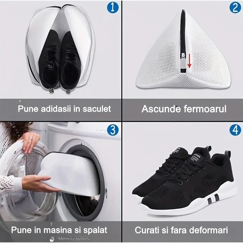 Sac pentru spalare si uscare incaltaminte , compatibil cu masina de spalat, material rezistent, 42 x 24 x 24 cm, alb - imagine 3