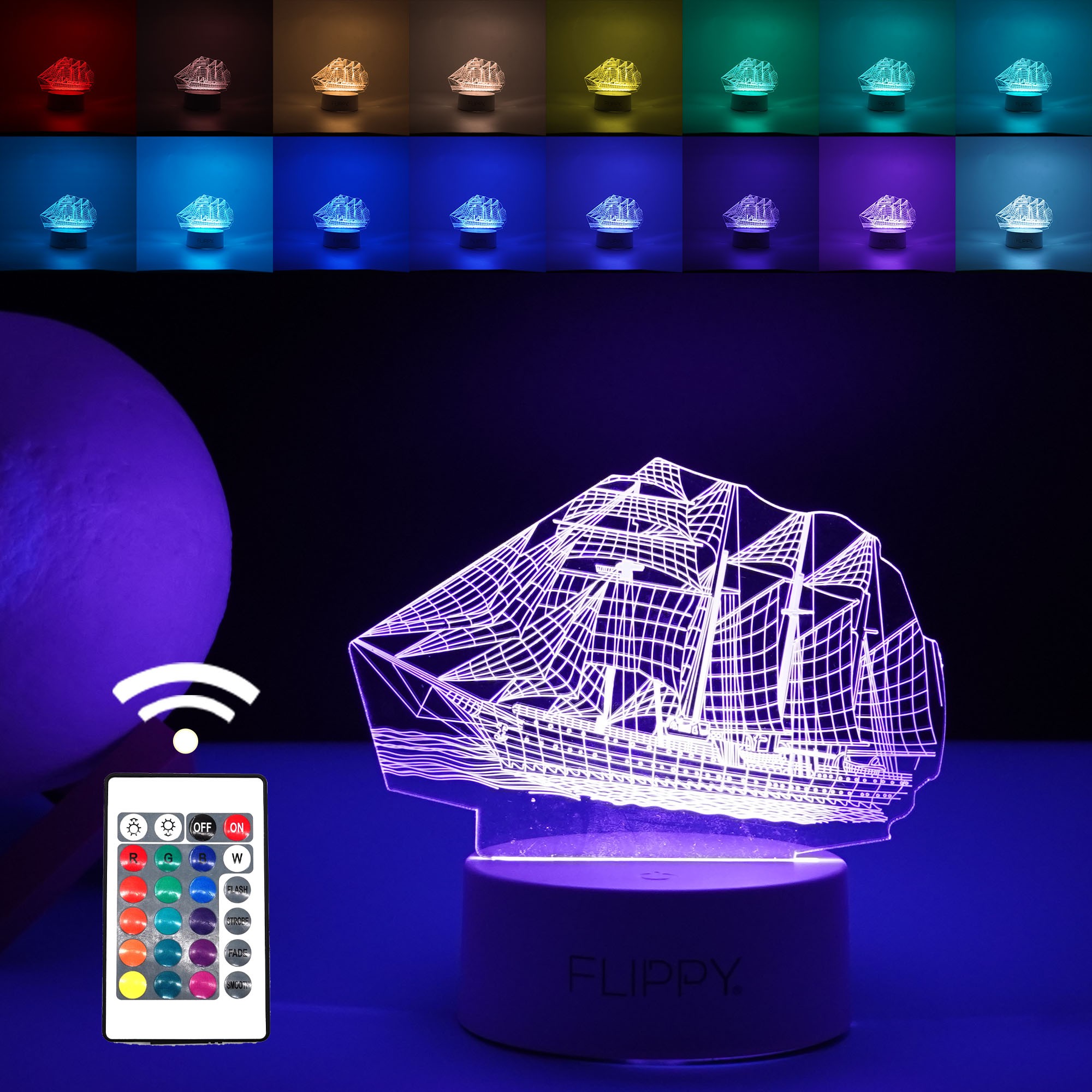 Lampa LED decorativa, , 3D, Vapor, cu telecomanda, doua moduri de alimentare USB si baterii, 20 cm inaltime, din material acril si lumina multicolora, alb