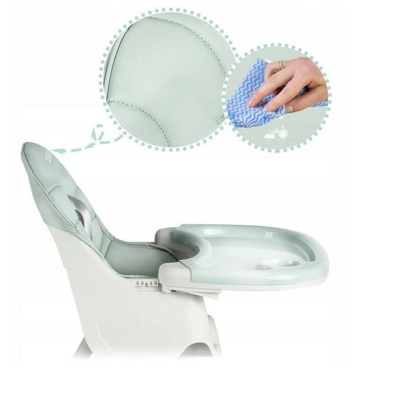 Scaun de masa pentru bebelusi si copii , cu roti, telescopic, pliabil, masuta reglabila, suport picioare, scaun invelis piele artificiala, centura siguranta, spatiu depozitare, 97 x 73 x 65 cm, verde - imagine 3