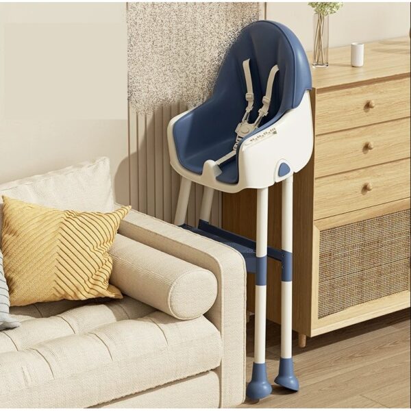 Scaun de masa pentru bebelusi si copii , cu roti, telescopic, pliabil, masuta reglabila, suport picioare, scaun invelis piele artificiala, centura siguranta, spatiu depozitare, 97 x 73 x 65 cm, albastru - imagine 2