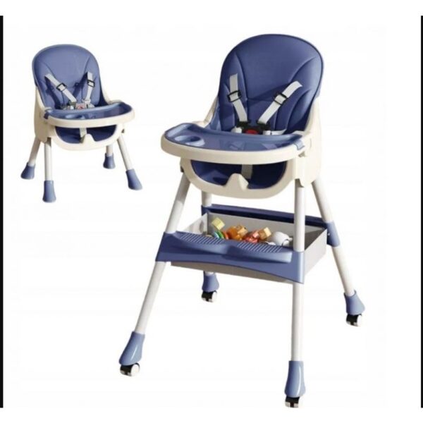 Scaun de masa pentru bebelusi si copii , cu roti, telescopic, pliabil, masuta reglabila, suport picioare, scaun invelis piele artificiala, centura siguranta, spatiu depozitare, 97 x 73 x 65 cm, albastru - imagine 4