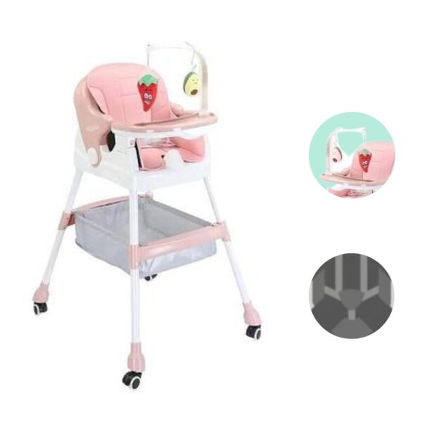 Scaun de Masa pentru Copii, , Multifunctional, Pliabil, cu Roti, Cos de Depozitare, din Plastic, Centura de Siguranta, Suport de Agatat Jucarii, 110 x 60 x 70 cm, Roz - imagine 2