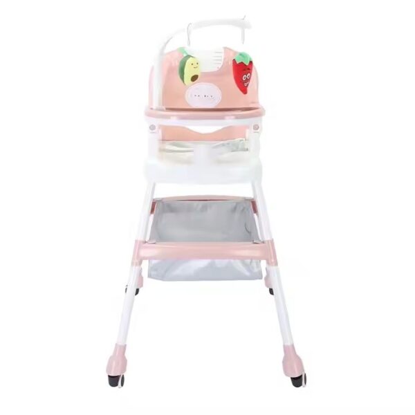 Scaun de Masa pentru Copii, , Multifunctional, Pliabil, cu Roti, Cos de Depozitare, din Plastic, Centura de Siguranta, Suport de Agatat Jucarii, 110 x 60 x 70 cm, Roz - imagine 3
