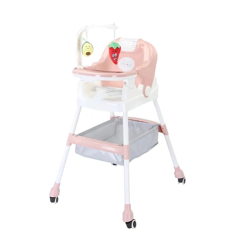 Scaun de Masa pentru Copii, , Multifunctional, Pliabil, cu Roti, Cos de Depozitare, din Plastic, Centura de Siguranta, Suport de Agatat Jucarii, 110 x 60 x 70 cm, Roz - imagine 4