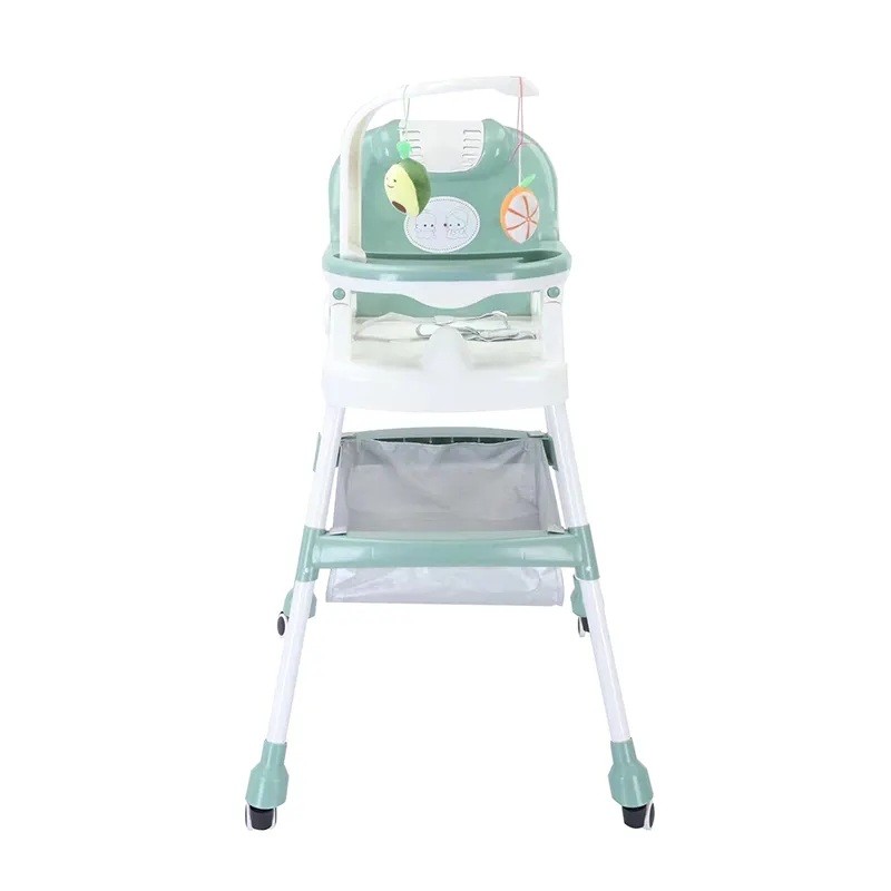 Scaun de Masa pentru Copii, , Multifunctional, Pliabil, cu Roti, Cos de Depozitare, din Plastic, Centura de Siguranta, Suport de Agatat Jucarii, 110 x 60 x 70 cm, Verde - imagine 2