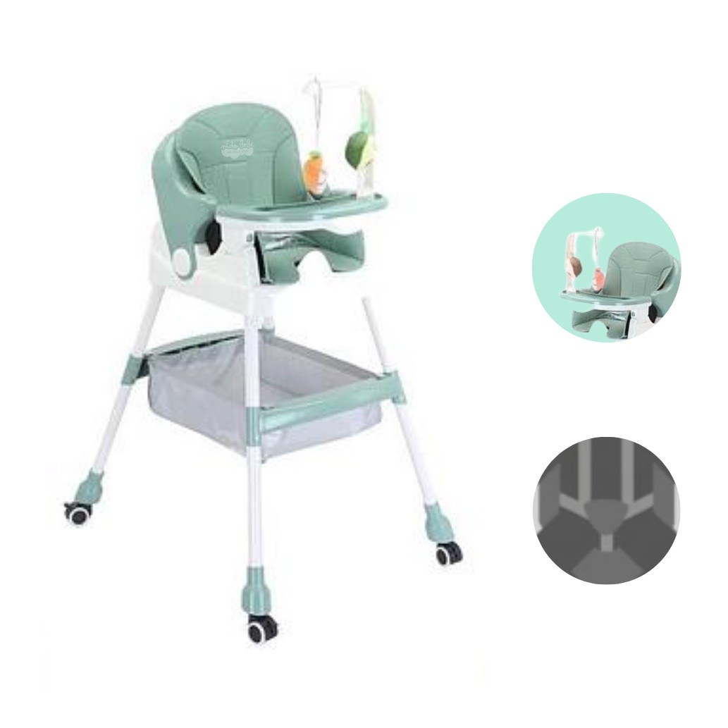 Scaun de Masa pentru Copii, , Multifunctional, Pliabil, cu Roti, Cos de Depozitare, din Plastic, Centura de Siguranta, Suport de Agatat Jucarii, 110 x 60 x 70 cm, Verde - imagine 4