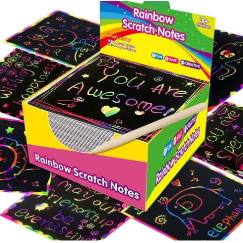 Set 100 de Foi de Hartie de Razuit, , cu Creion din Bambus, pentru Desen, 8.5 x 8.5, Curcubeu, Negru - imagine 3