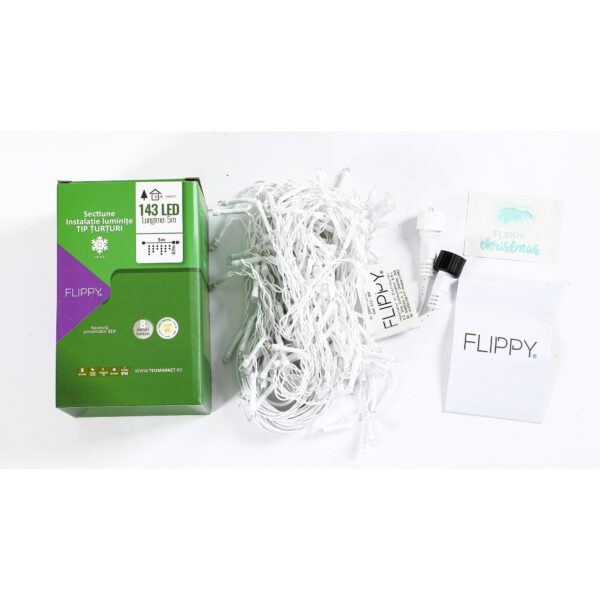 Sectiune de Craciun Â® Tip Turturi, 8 jocuri de lumini Sectiu 5 m, 143 LED-uri, Interconectabila, Fir Alb, Alb Cald - imagine 2