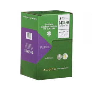 Sectiune de Craciun Â® Tip Turturi, 8 jocuri de lumini Sectiu 5 m, 143 LED-uri, Interconectabila, Fir Alb, Alb Cald