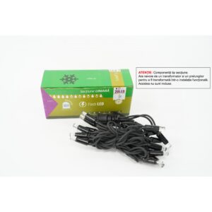 Instalatie de Craciun, ®, Sectiune 2 m, Tip Liniara, 20 LED-uri, Fara Transformator, IP44, cu Flash, Interconectabila, Alb Cald