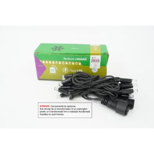 Sectiune Instalatie de Craciun  Tip Liniara, cu Flash, 2 m, 20 LED-uri, Interconectabila, Fir Negru, Alb-Rece, Atentie! nu contine Alimentator