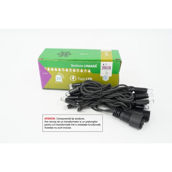 Sectiune Instalatie de Craciun  Tip Liniara, cu Flash, 2 m, 20 LED-uri, Interconectabila, Fir Negru, Alb-Rece, Atentie! nu contine Alimentator