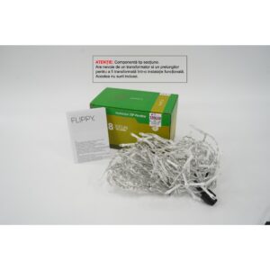 Sectiune Instalatie de Craciun  Tip Perdea, 8 jocuri de lumini, 2m x1 m, 120 LED-uri, Interconectabila, Fir Transparent, Alb Cald