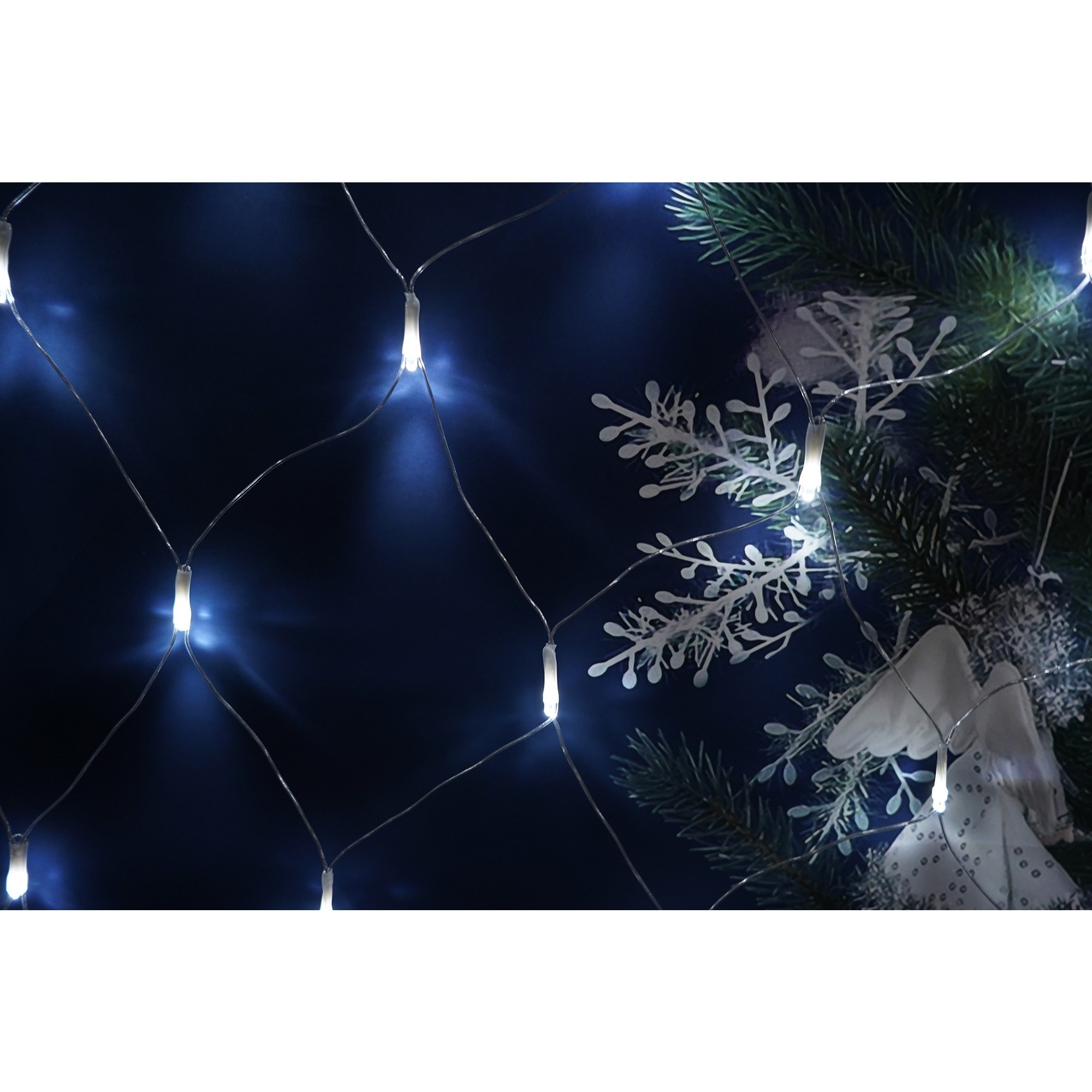 Instalatie de Craciun, ®, Sectiune 2 x 2 m, Tip Plasa, 160 LED-uri, Fara Transformator, IP44, 8 Jocuri de Lumini, Interconectabila, Fir Transparent, Alb Rece - imagine 3
