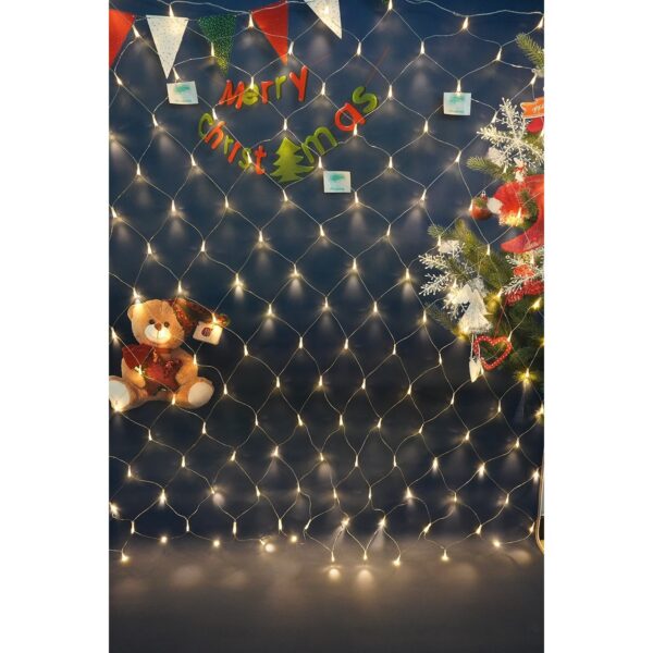 Sectiune Instalatie de Craciun , Tip Plasa, 80 LED-uri, 2 m x 1 m, 8 jocuri de lumini, Interconectabila, Fir transparent, Alb cald - imagine 2