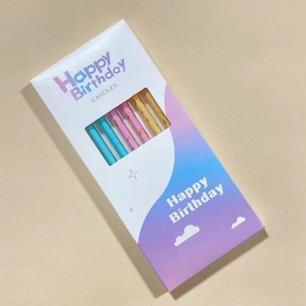 Set 6 Lumanari Lungi, , din Parafina, 10 x 0.5 cm, Happy Birthday, Multicolor - imagine 2