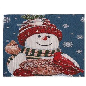Servet de Masa, , Model Om de Zapada si Ninsoare, Tematica Craciun, Prosop pentru Masa, Bumbac si Fibre Sintetice, 43x33 cm, Albastru