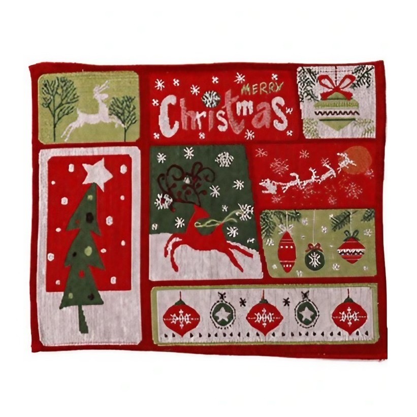 Servet de Masa, , Model Ren, Brad si Globulete, Scris Merry Christmas, Tematica Craciun, Prosop pentru Masa, 47x33 cm, Bumbac si Fibre Sintetice, Rosu - imagine 2