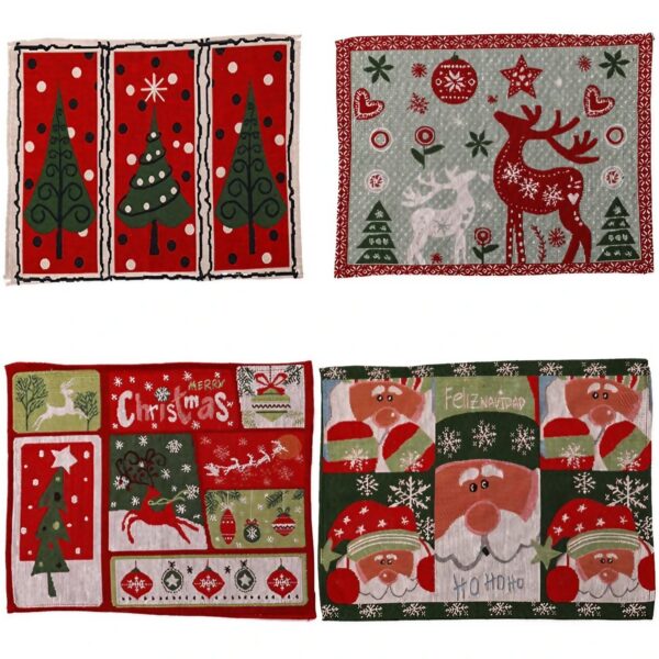 Servet de Masa, , Model Ren, Brad si Globulete, Scris Merry Christmas, Tematica Craciun, Prosop pentru Masa, 47x33 cm, Bumbac si Fibre Sintetice, Rosu - imagine 3