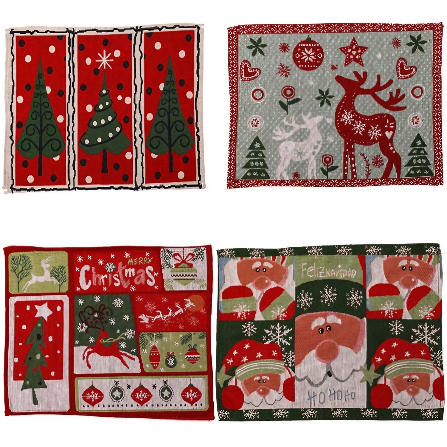 Servet de Masa, , Model Ren, Brad si Globulete, Scris Merry Christmas, Tematica Craciun, Prosop pentru Masa, 47x33 cm, Bumbac si Fibre Sintetice, Rosu - imagine 3