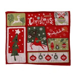 Servet de Masa, , Model Ren, Brad si Globulete, Scris Merry Christmas, Tematica Craciun, Prosop pentru Masa, 47x33 cm, Bumbac si Fibre Sintetice, Rosu