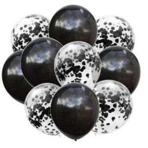 Set 10 Baloane din Latex, , Model Party Confetti, 5 x Confetti, 5 x Negru, 25 cm, 2.2g