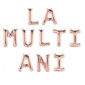 Set 10 Baloane din Folie Metalizata, , Figurine Litere, Model La multi ani, Tema Aniversare, 40 cm, Ambalaj Individual, Pai Inclus,  Umflare cu Aer sau Heliu, Bej