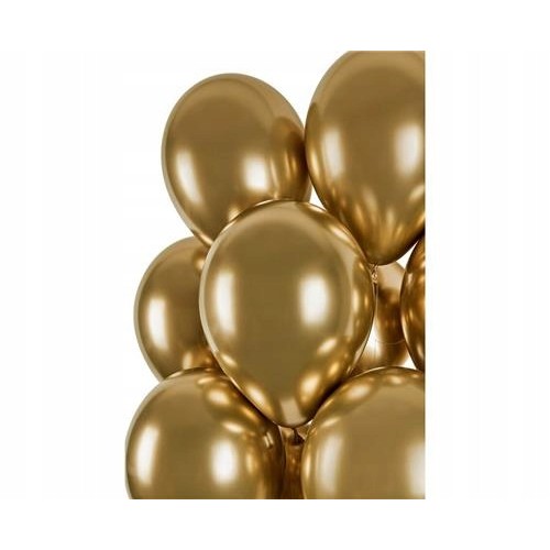 Set 10 Baloane din Latex Chrome, , Model Party, 13 cm, Gold, 1 g - imagine 2
