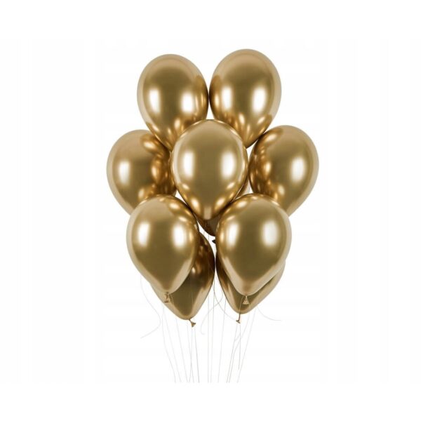 Set 10 Baloane din Latex Chrome, , Model Party, 13 cm, Gold, 1 g - imagine 3