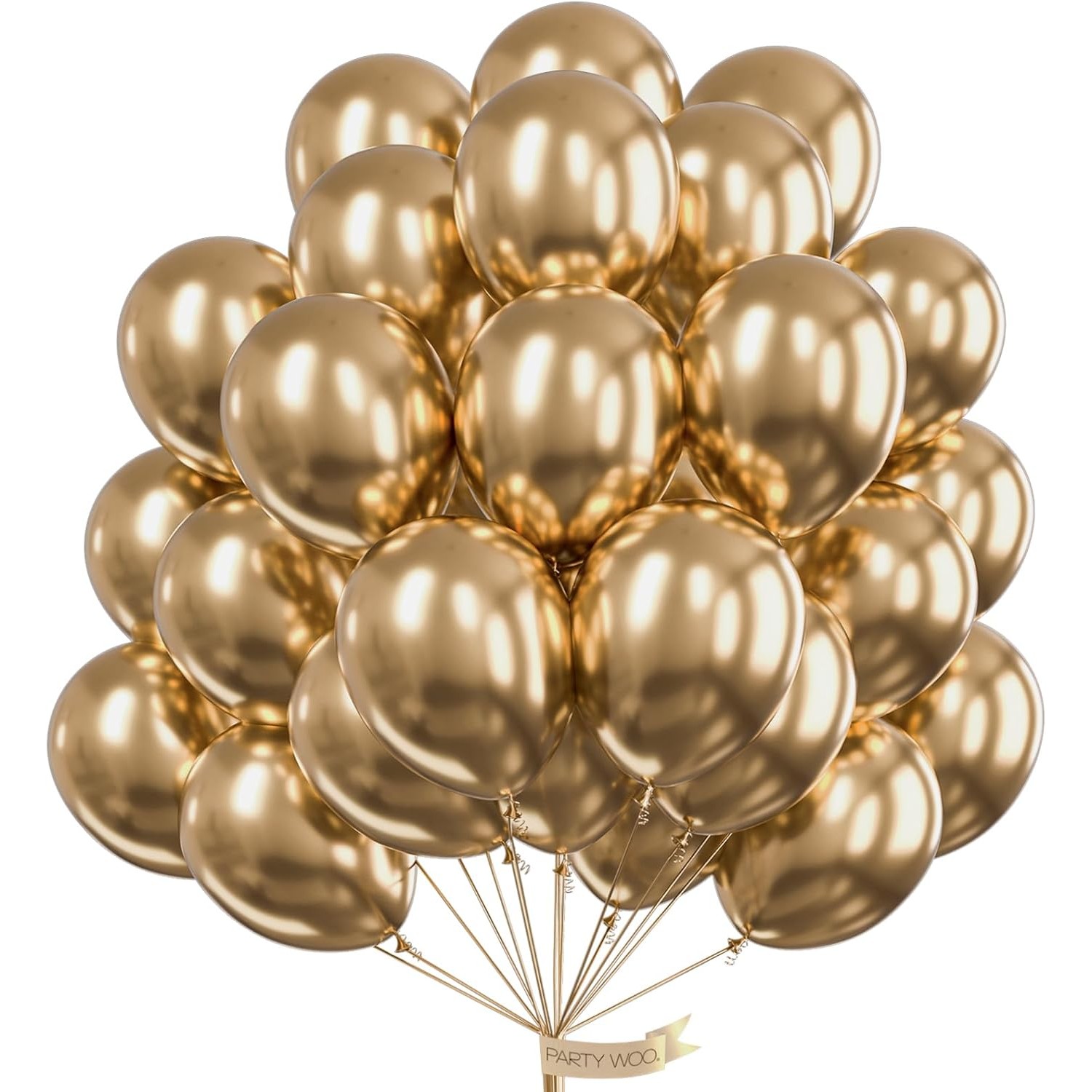 Set 10 Baloane din Latex Chrome, , Model Party, 13 cm, Gold, 1 g - imagine 4